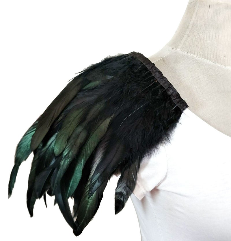 L'VOW Natural Real Feather Epaulet Shrug Shoulder Strap Halloween Costumes Pack of 2 (Black) - Image 3